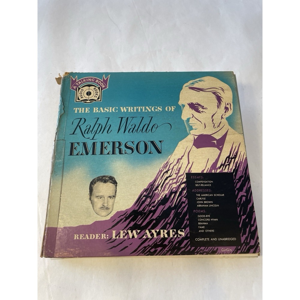 RARE Vintage The Basic Writings of Ralph Waldo Emerson Talking Book LP Vinyl Set
